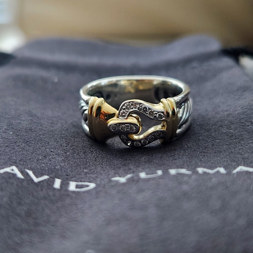 Vintage David Yurman Gold, Sterling and  Diamond Buckle Ring
